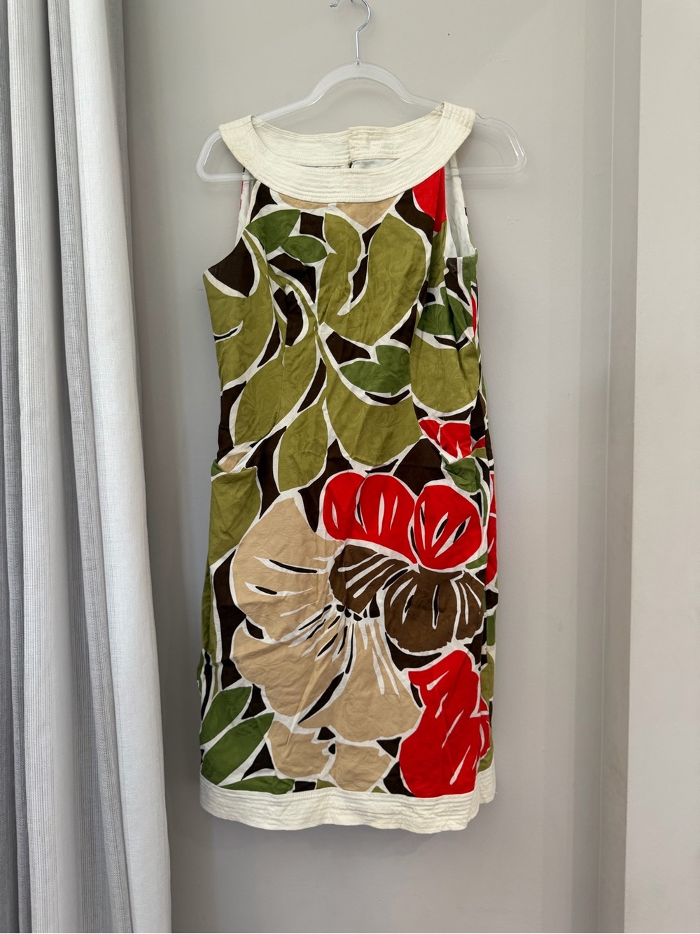 Jones New York Olive, Red, Beige Floral Midi Dress